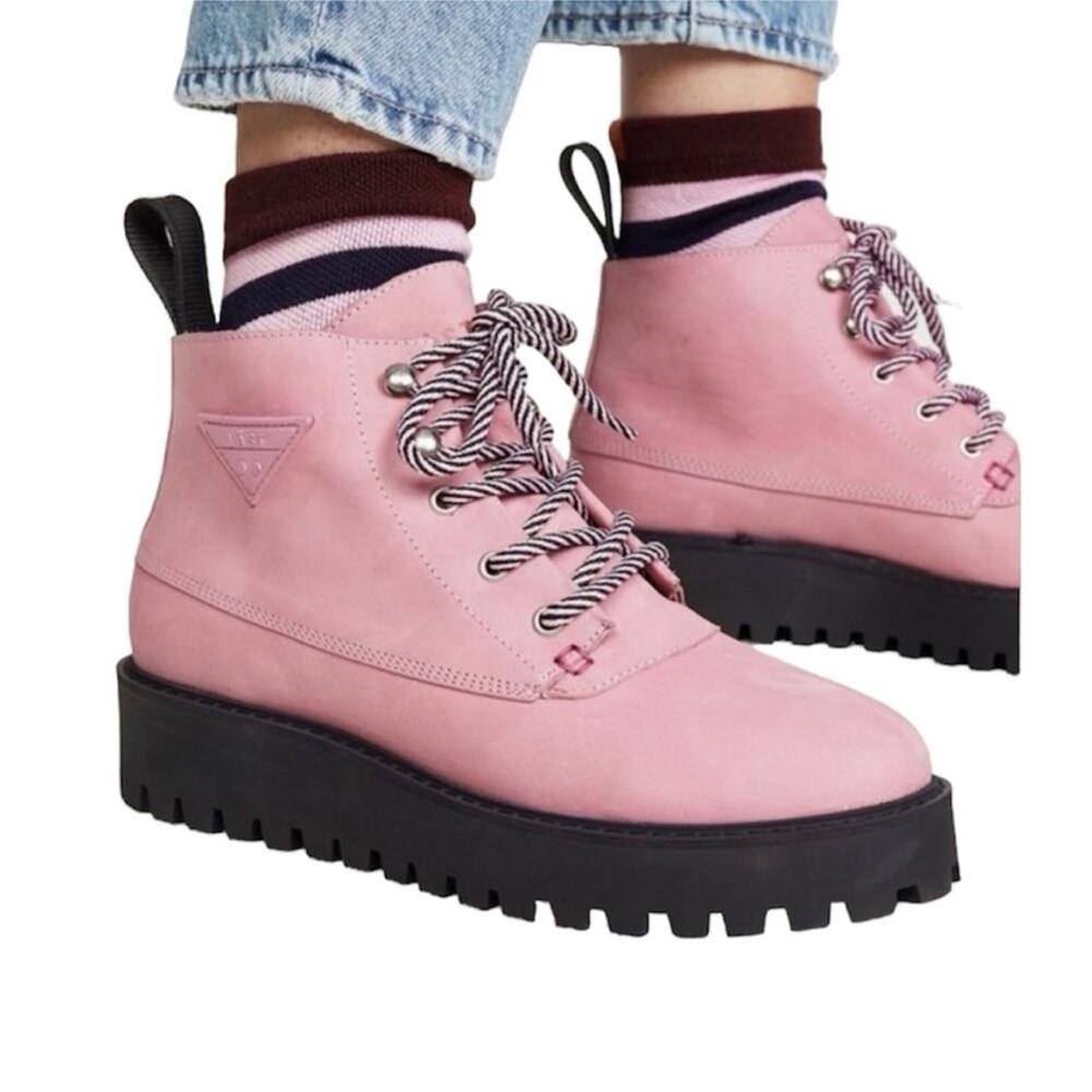 Last Rock Nubuck Leather Chunky Platform Sole Lace Up Boot 36 / 6 -7 Blush Pink - Picture 2 of 12
